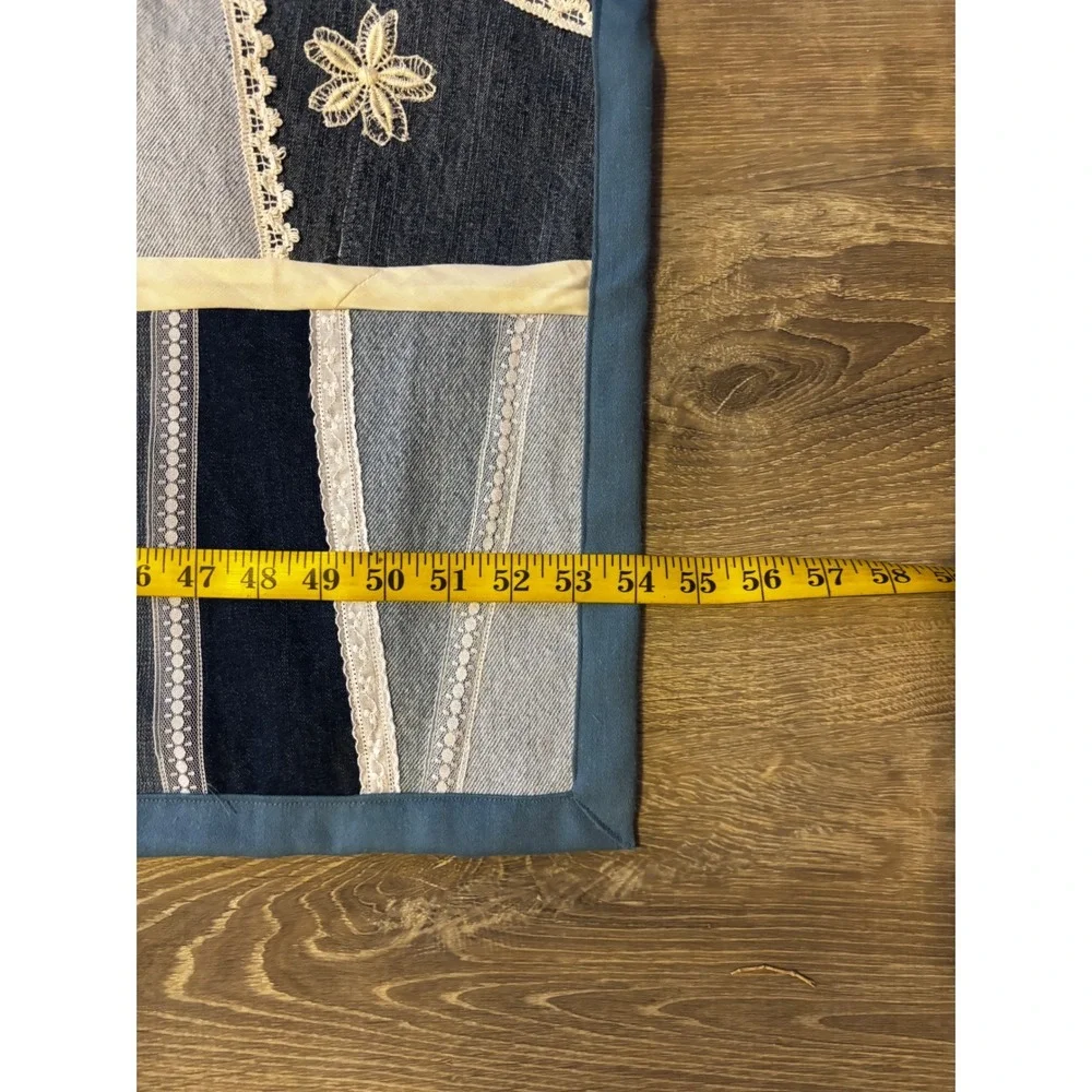 Handmade Denim Patchwork Crazy Quilt Lace Doily Applique Boho Throw 63x54